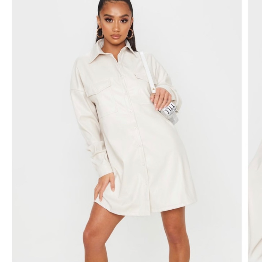 PRETTY LITTLE THING Petite Cream Oversized Dress - Picture 1 of 11